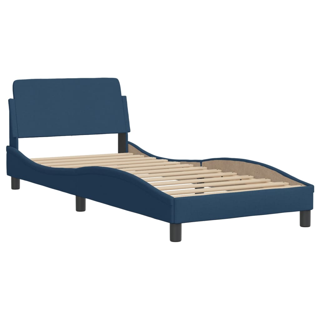 Bed frame with blue headboard 90x190 cm in fabric