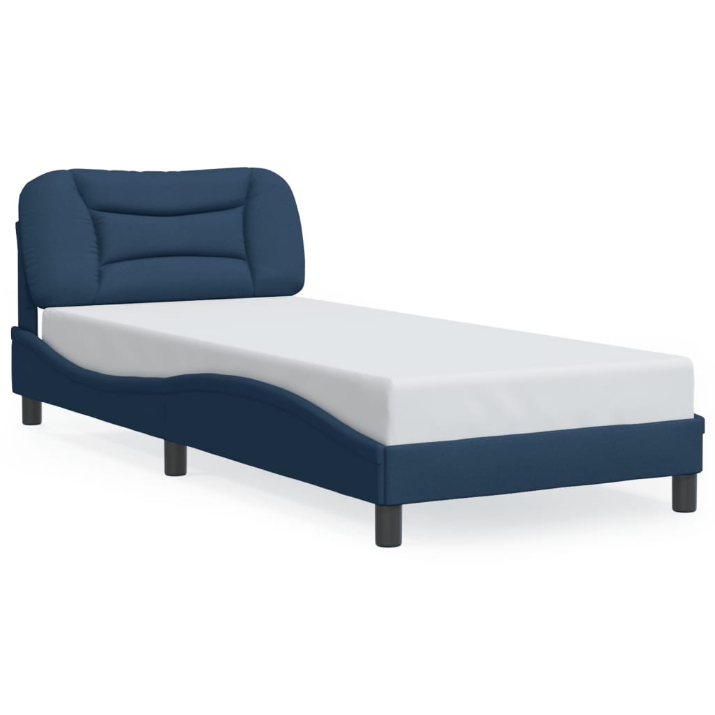 Bed frame with blue headboard 90x190 cm in fabric