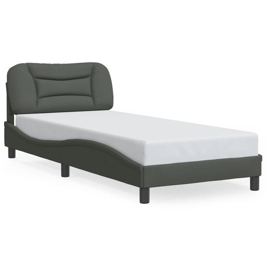 Bedframe with Dark Gray Headboard 90x200 cm in Fabric