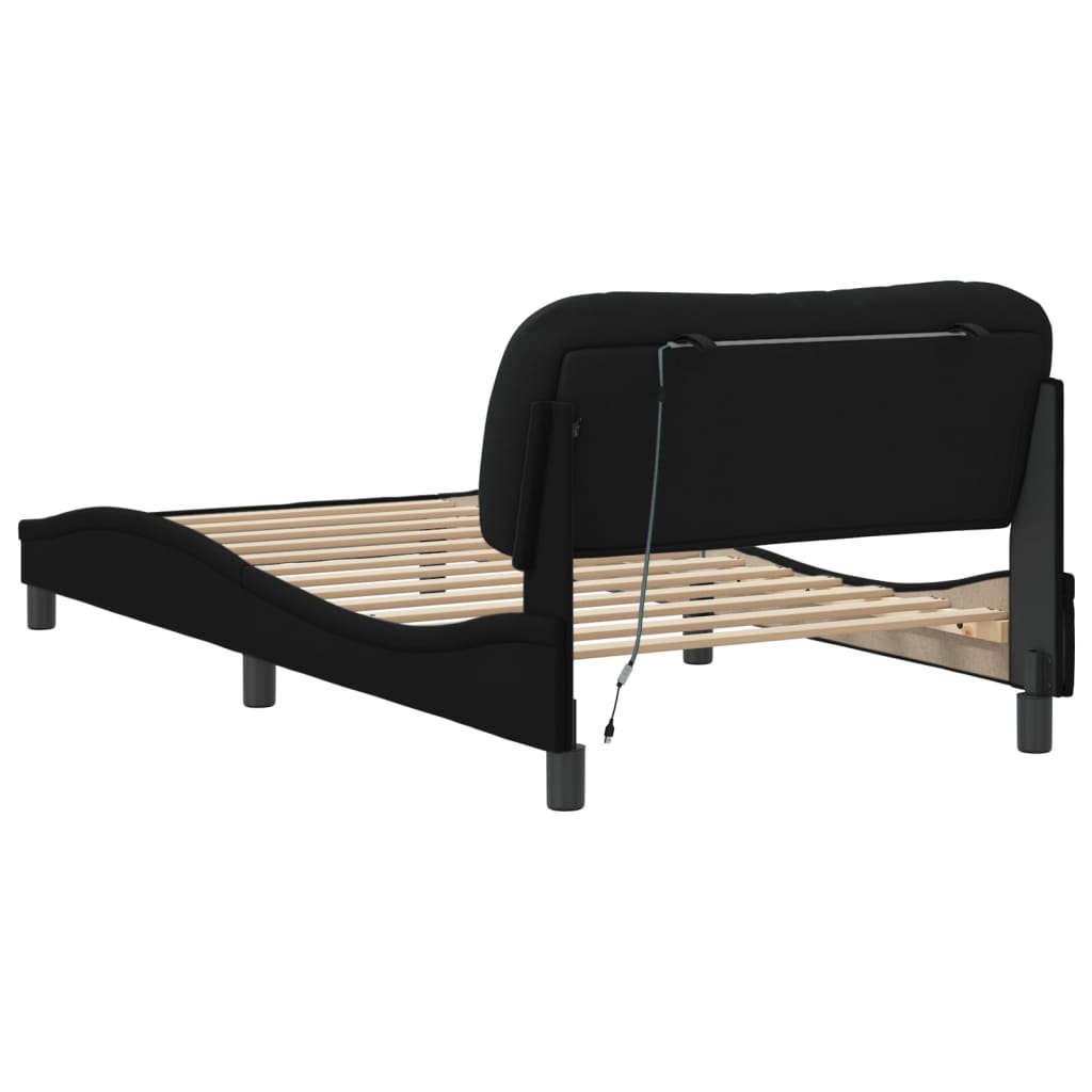 Black bed frame with headboard 100x200 cm in fabric