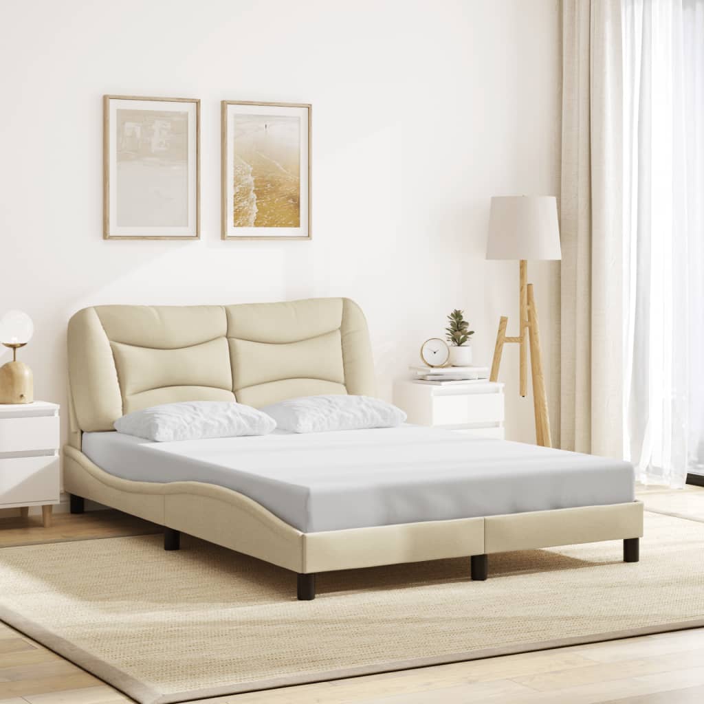 Cream bed frame with headboard 120x200 cm in fabric