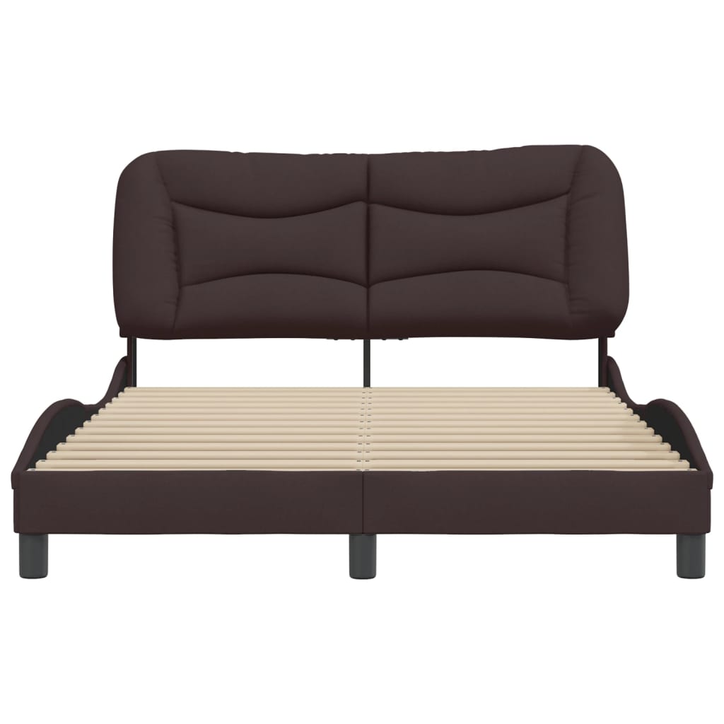 Bedframe with Dark Brown Headboard 140x190 cm in Fabric