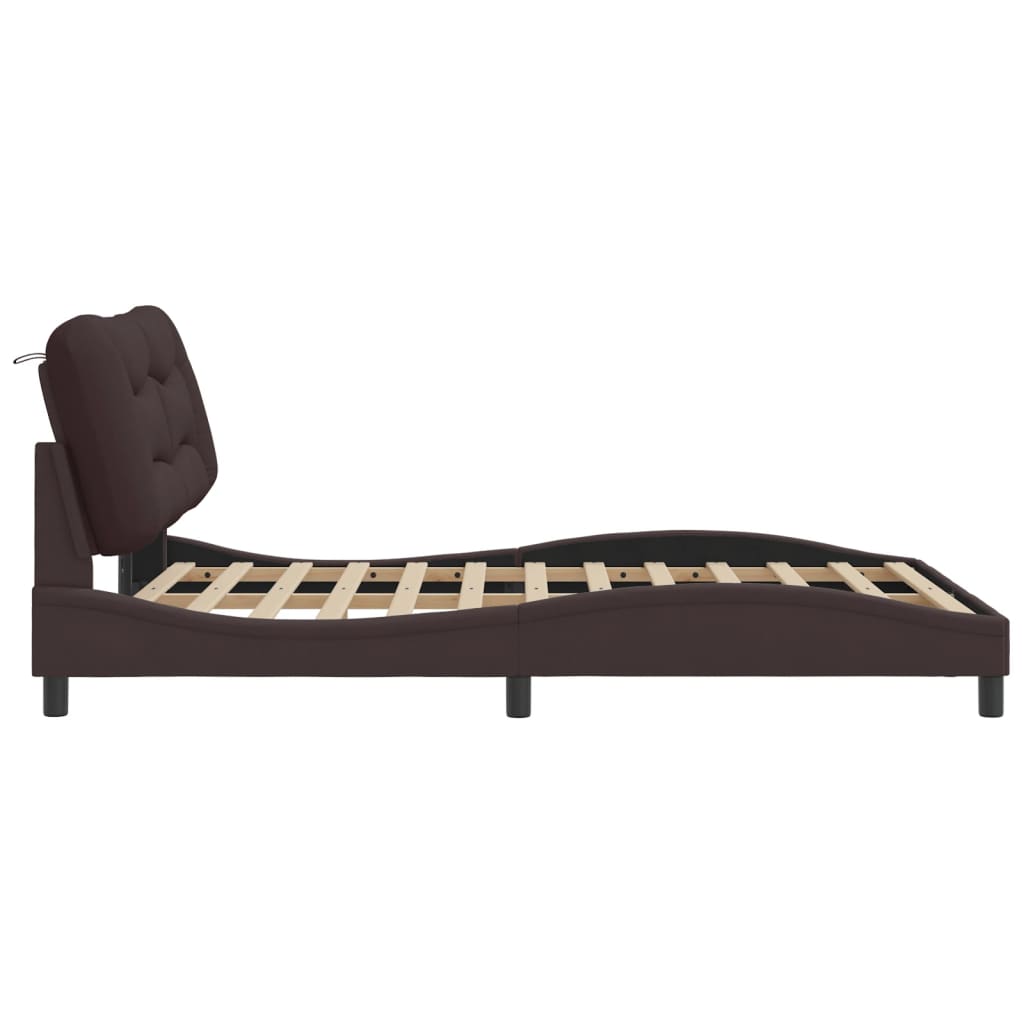 Bedframe with Dark Brown Headboard 140x190 cm in Fabric