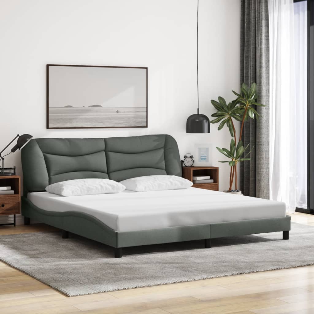 Bedframe with Dark Gray Headboard 180x200 cm in Fabric