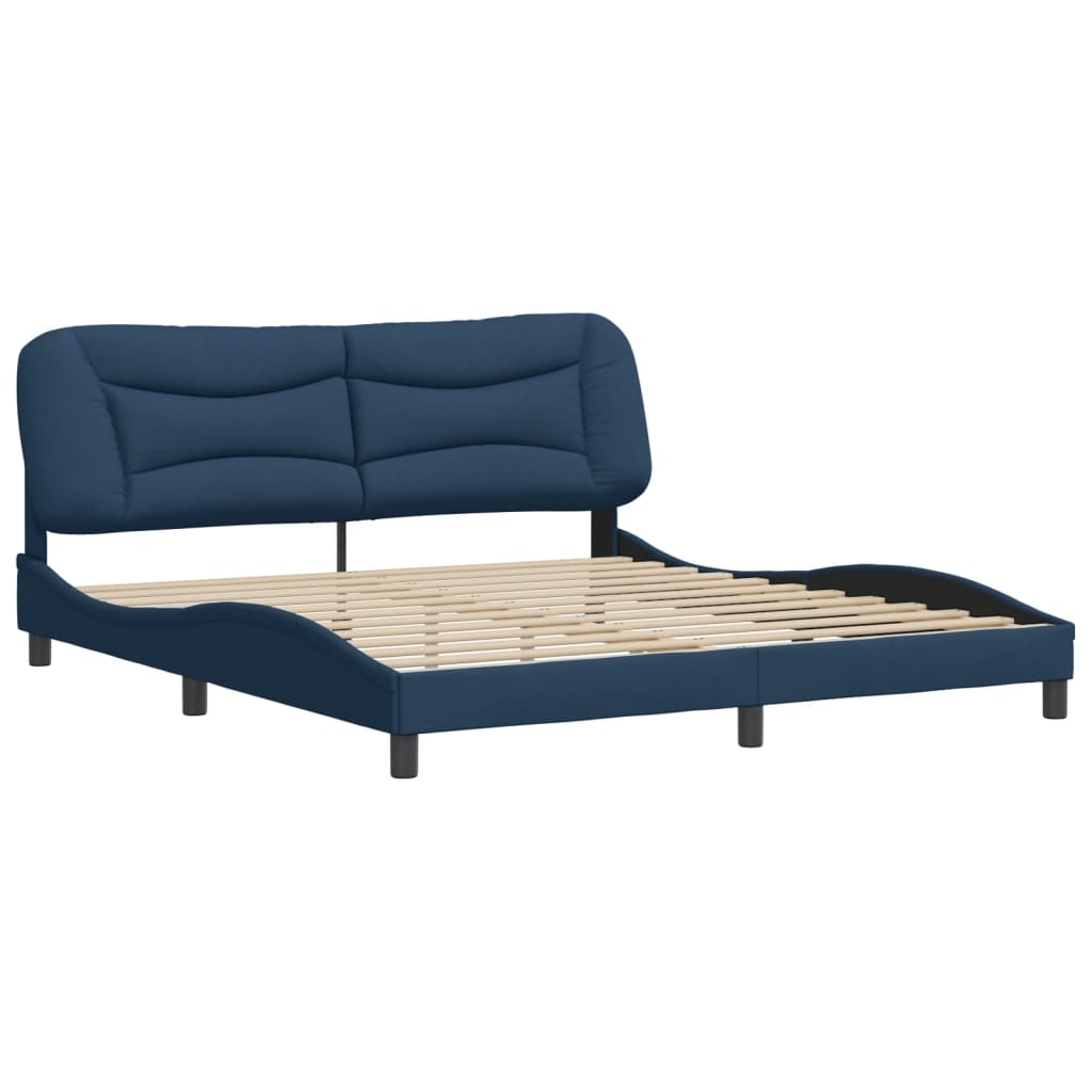 Bed frame with blue headboard 180x200 cm in fabric