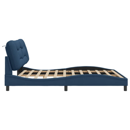 Bed frame with blue headboard 180x200 cm in fabric