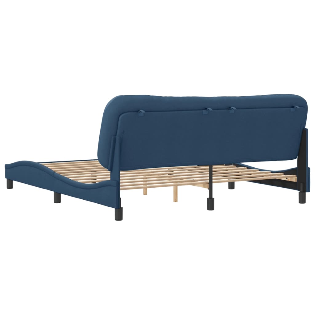 Bed frame with blue headboard 180x200 cm in fabric