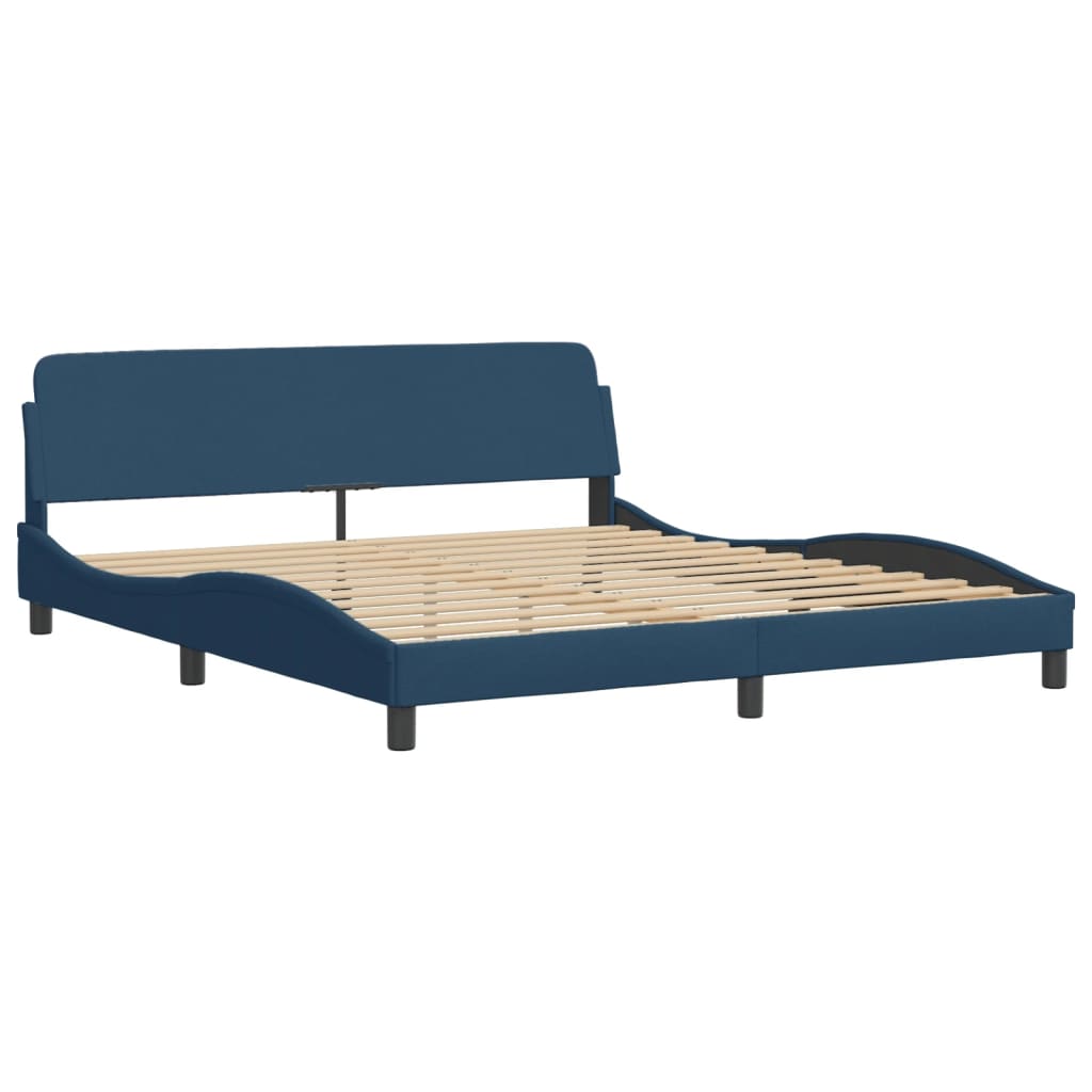 Bed frame with blue headboard 180x200 cm in fabric