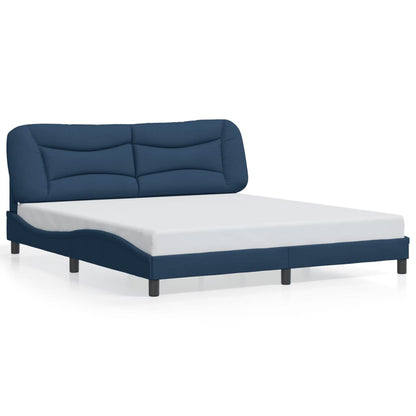 Bed frame with blue headboard 180x200 cm in fabric