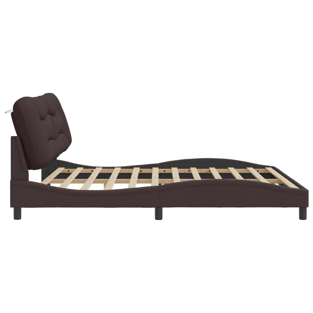 Bedframe with Dark Brown Headboard 200x200 cm in Fabric