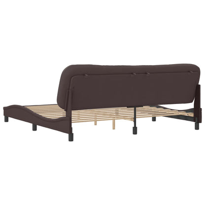 Bedframe with Dark Brown Headboard 200x200 cm in Fabric