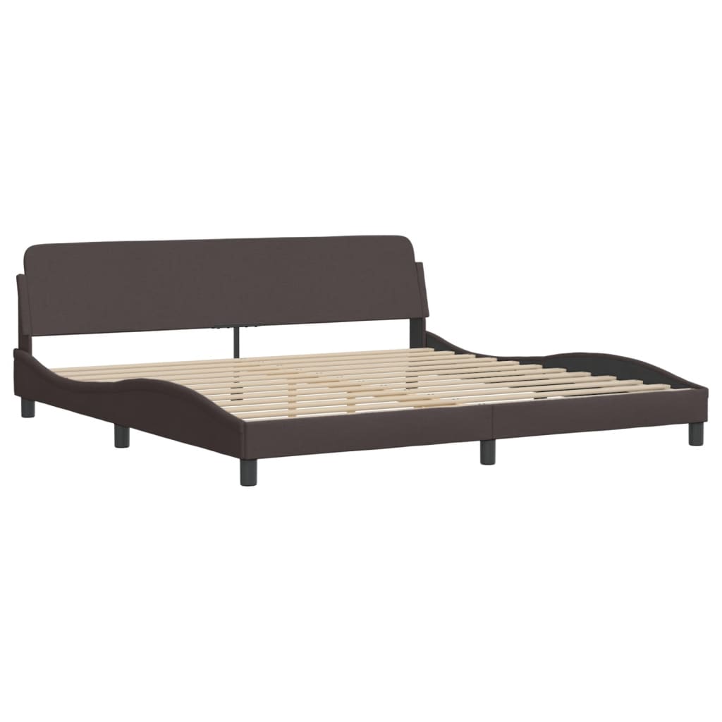 Bedframe with Dark Brown Headboard 200x200 cm in Fabric