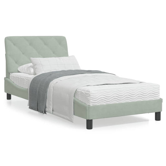 Bed frame with light gray headboard 80x200 cm in velvet