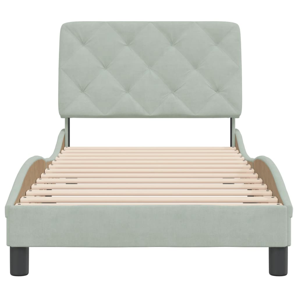 Bedframe with Light Gray Headboard 90x190 cm in Velvet