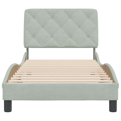 Bedframe with Light Gray Headboard 90x190 cm in Velvet