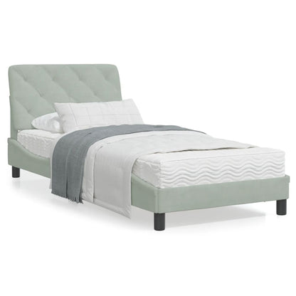 Bedframe with Light Gray Headboard 90x190 cm in Velvet