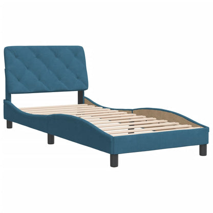 Bedframe with Blue Headboard 90x190 cm in Velvet