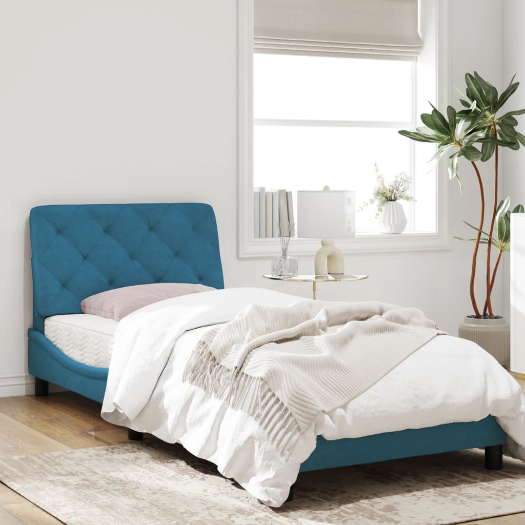 Bedframe with Blue Headboard 90x190 cm in Velvet