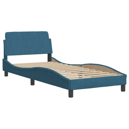 Bedframe with Blue Headboard 90x190 cm in Velvet