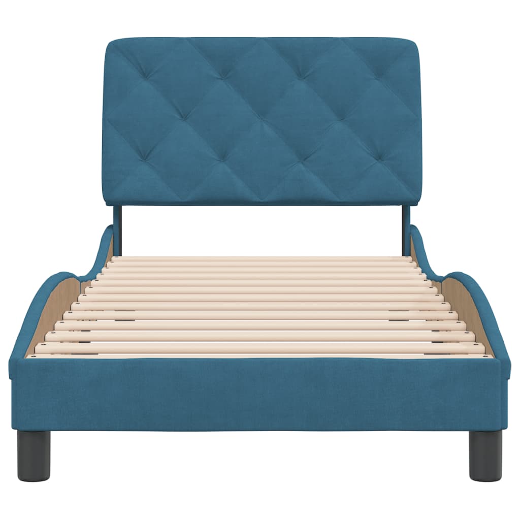 Bedframe with Blue Headboard 90x190 cm in Velvet