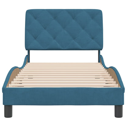 Bedframe with Blue Headboard 90x190 cm in Velvet