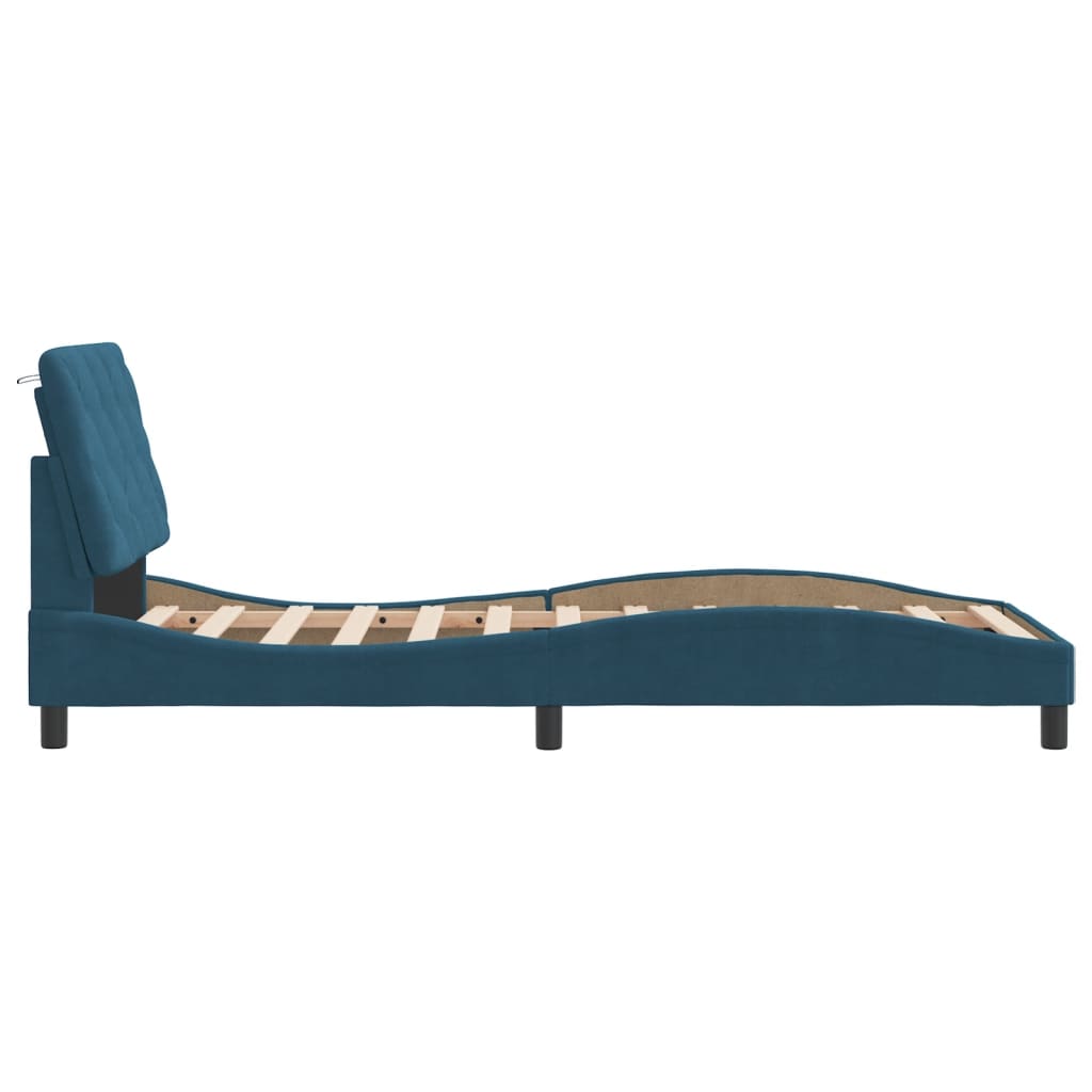 Bedframe with Blue Headboard 90x190 cm in Velvet