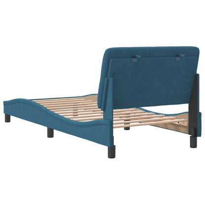 Bedframe with Blue Headboard 90x190 cm in Velvet