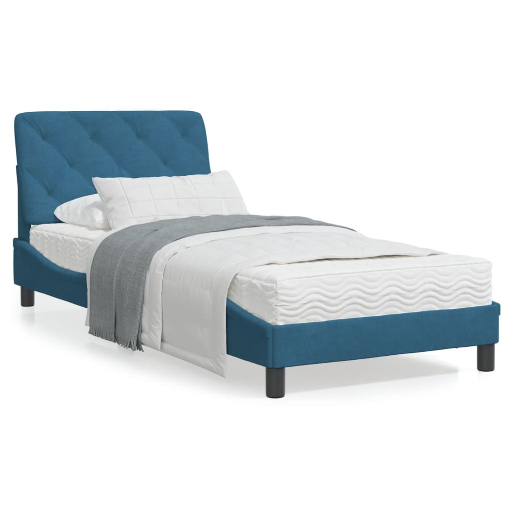 Bedframe with Blue Headboard 90x190 cm in Velvet