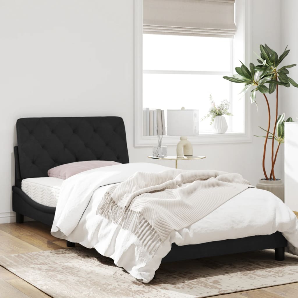 Bedframe with Black Headboard 100x200 cm in Velvet