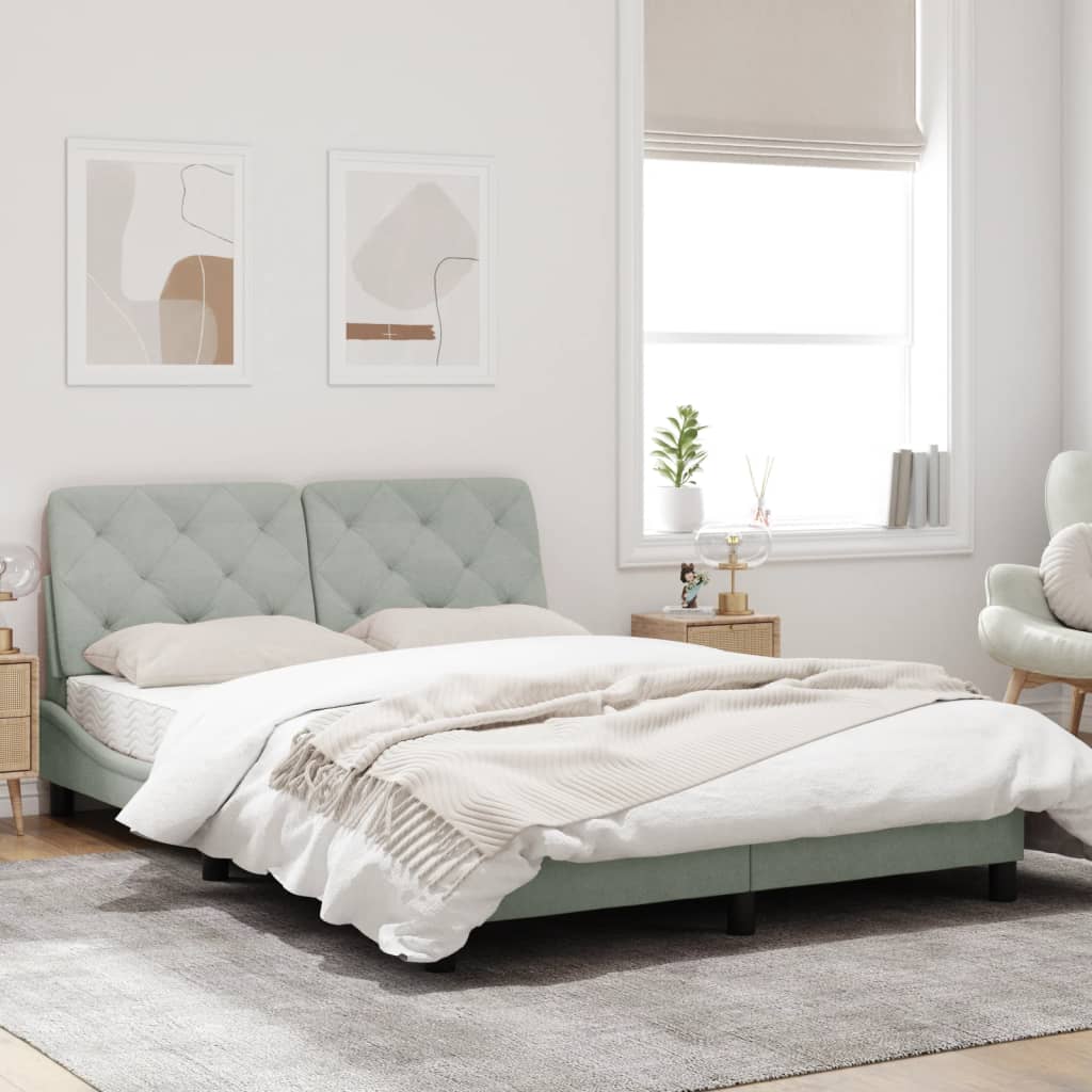 Bed frame with light gray headboard 140x190 cm in velvet