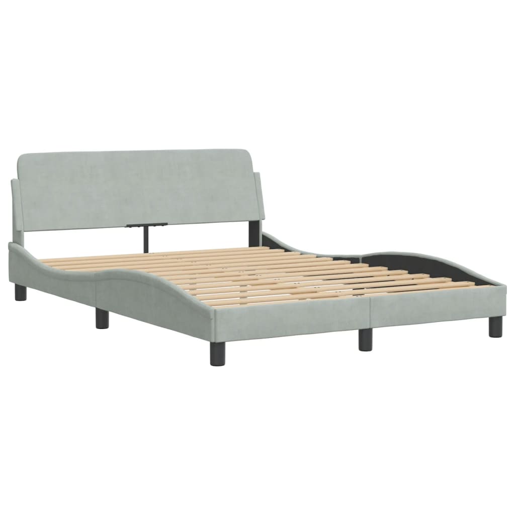 Bed frame with light gray headboard 140x190 cm in velvet