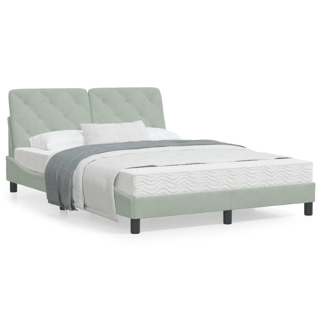 Bed frame with light gray headboard 140x190 cm in velvet