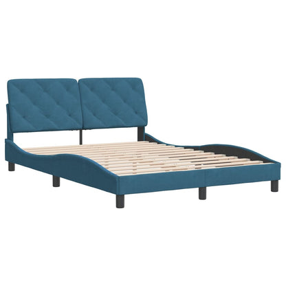 Bed frame with blue headboard 140x190 cm in velvet