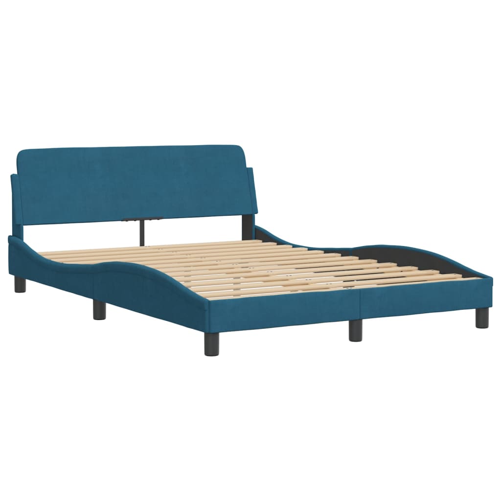 Bed frame with blue headboard 140x190 cm in velvet