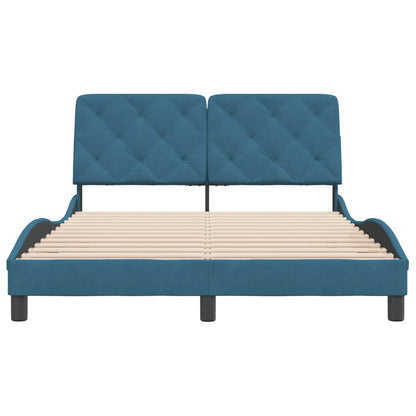 Bed frame with blue headboard 140x190 cm in velvet