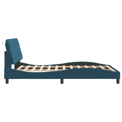 Bed frame with blue headboard 140x190 cm in velvet