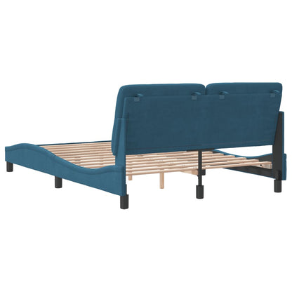 Bed frame with blue headboard 140x190 cm in velvet