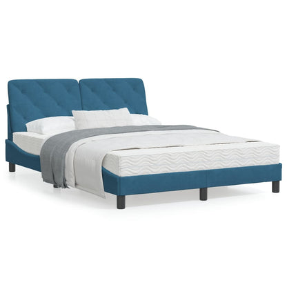 Bed frame with blue headboard 140x190 cm in velvet