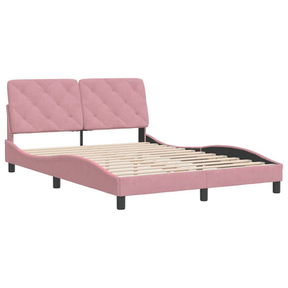 Bed frame with pink headboard 140x190 cm in velvet