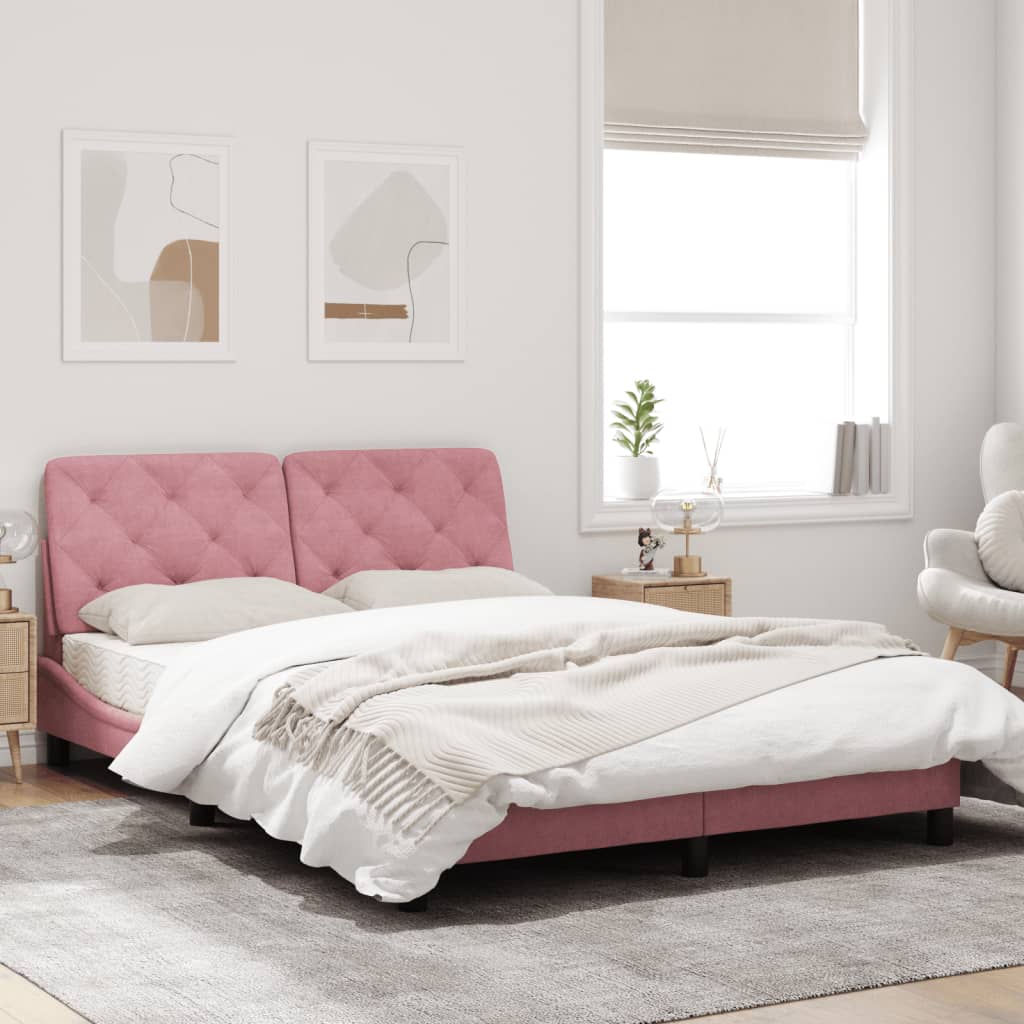 Bed frame with pink headboard 140x190 cm in velvet