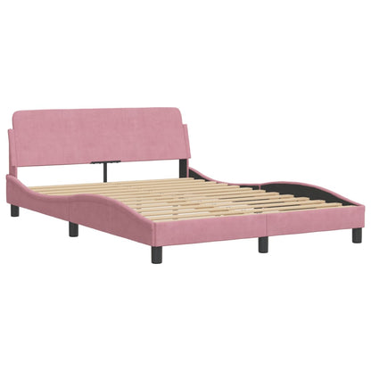 Bed frame with pink headboard 140x190 cm in velvet