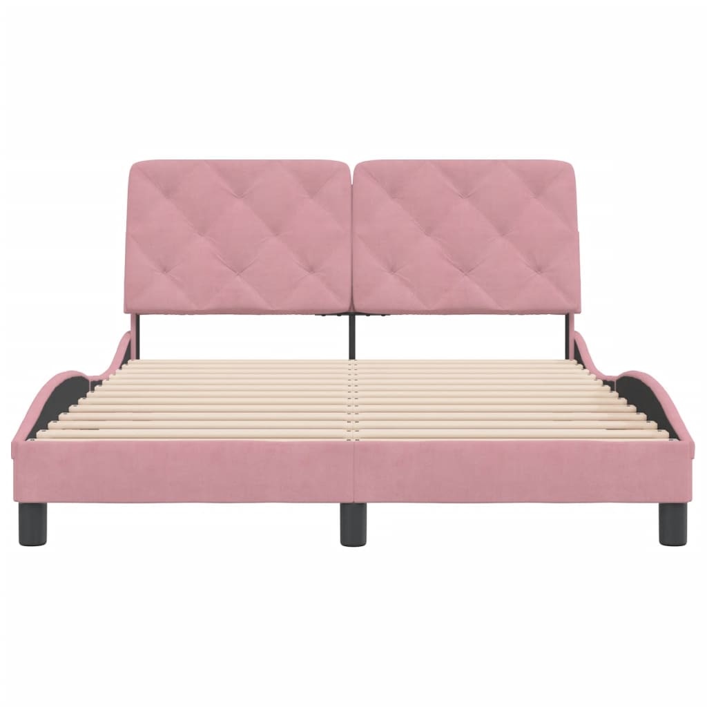 Bed frame with pink headboard 140x190 cm in velvet