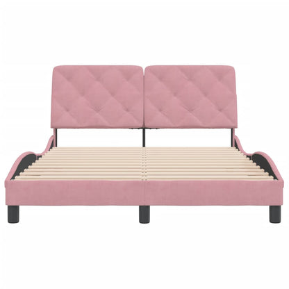 Bed frame with pink headboard 140x190 cm in velvet