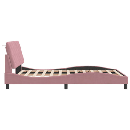 Bed frame with pink headboard 140x190 cm in velvet