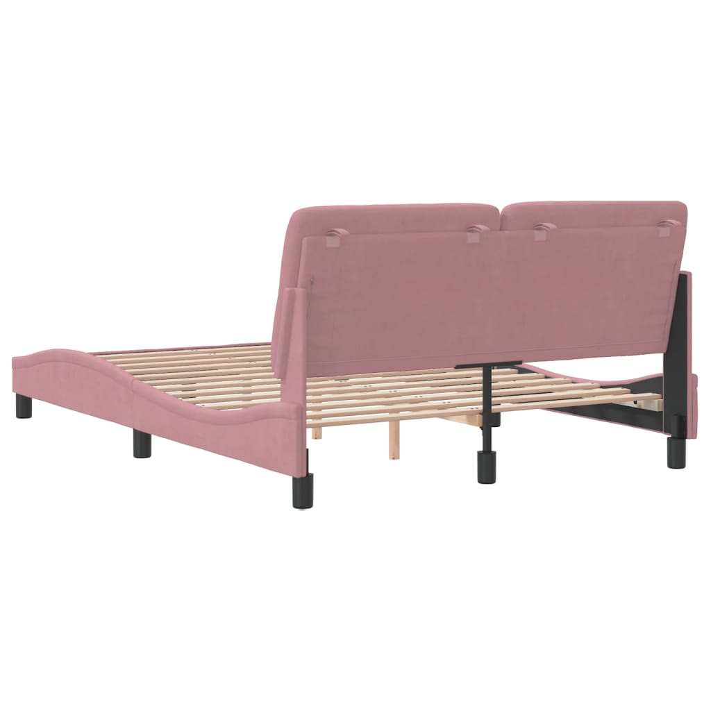 Bed frame with pink headboard 140x190 cm in velvet