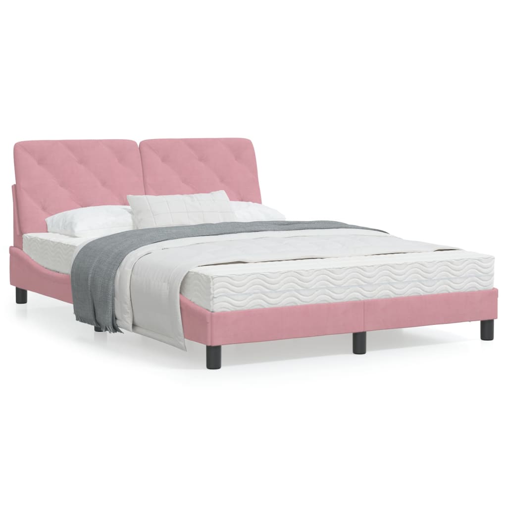 Bed frame with pink headboard 140x190 cm in velvet