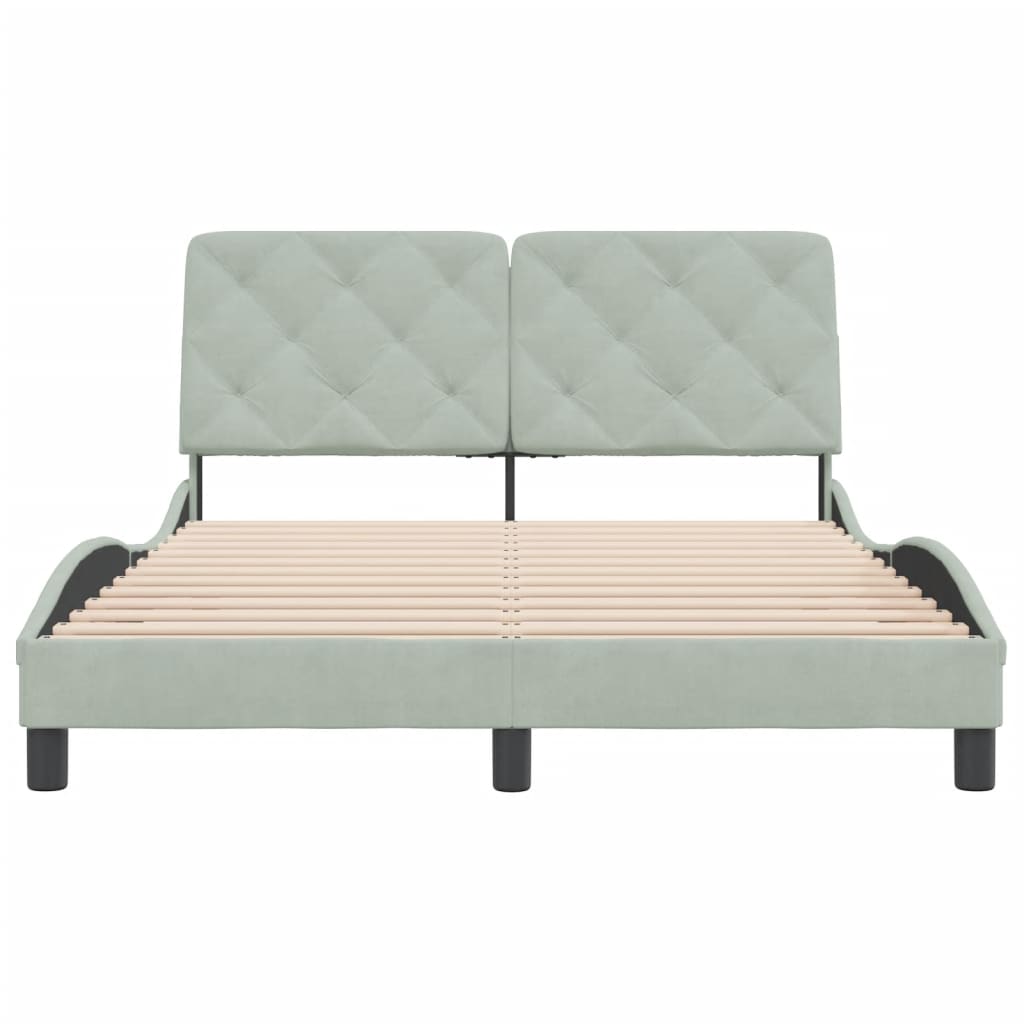 Bed frame with light gray headboard 140x200 cm in velvet