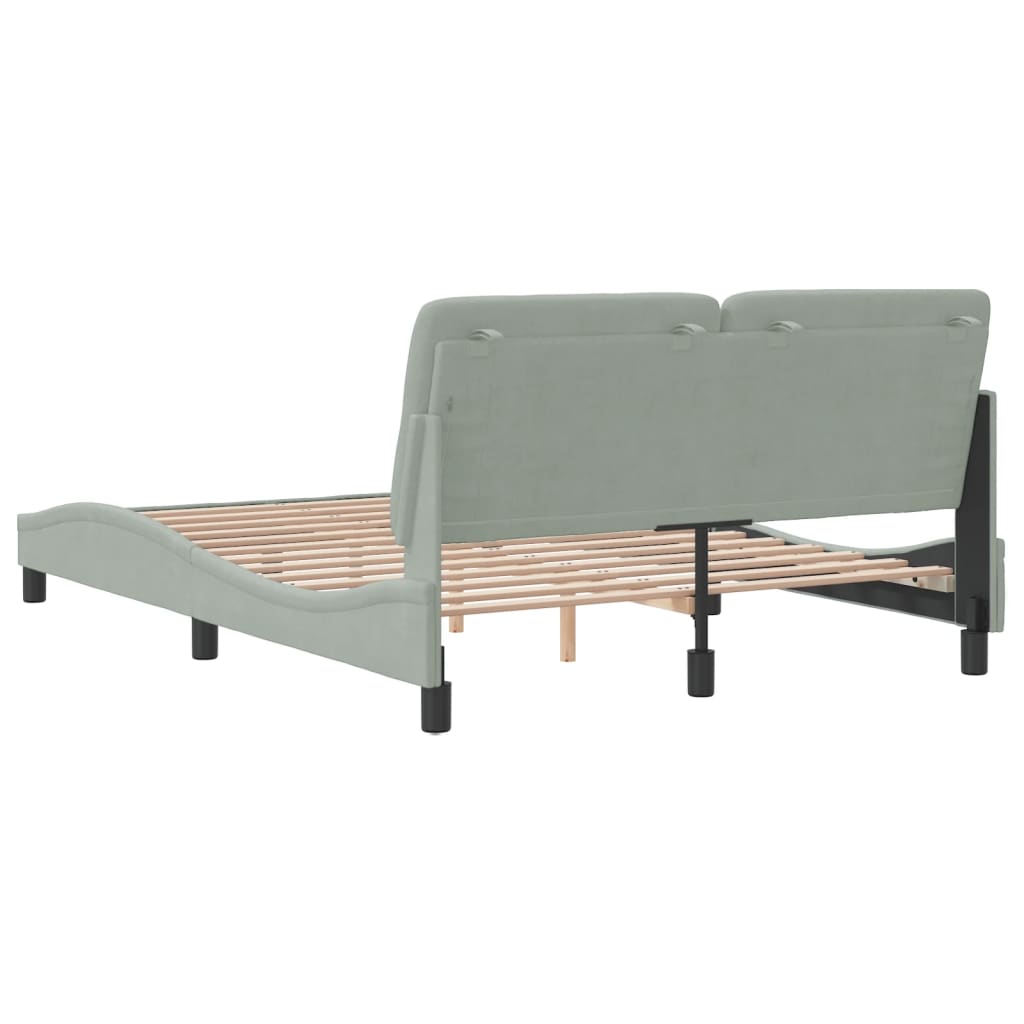 Bed frame with light gray headboard 140x200 cm in velvet