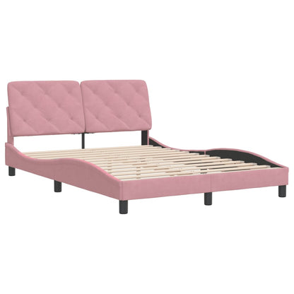 Bed frame with pink headboard 140x200 cm in velvet