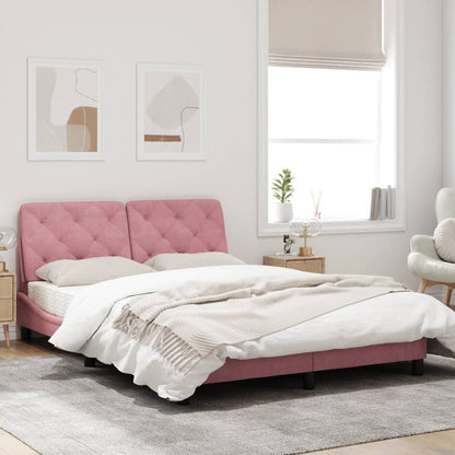 Bed frame with pink headboard 140x200 cm in velvet